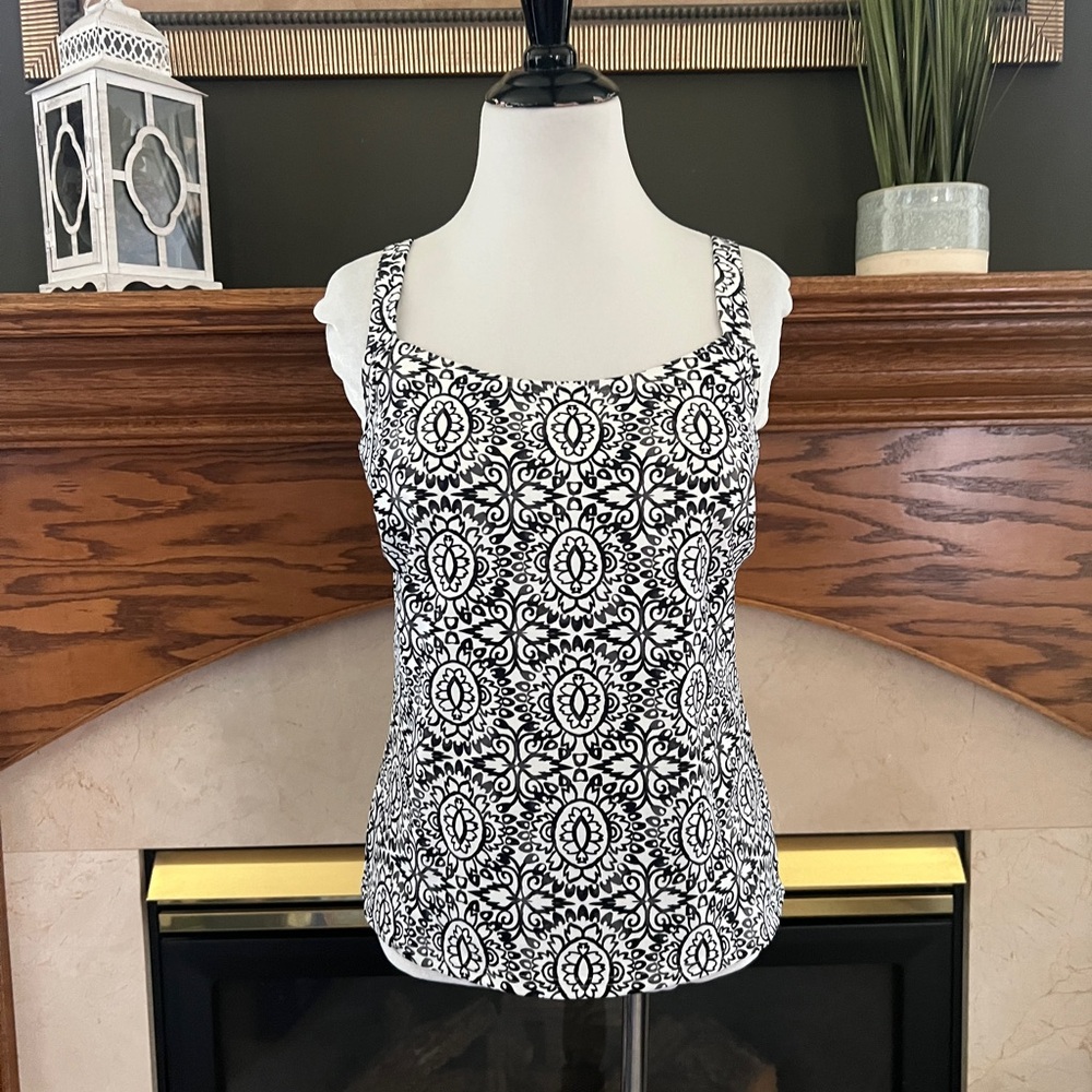 Lands' End‎ Women's Black White Swimsuit Tankini Top Size 8